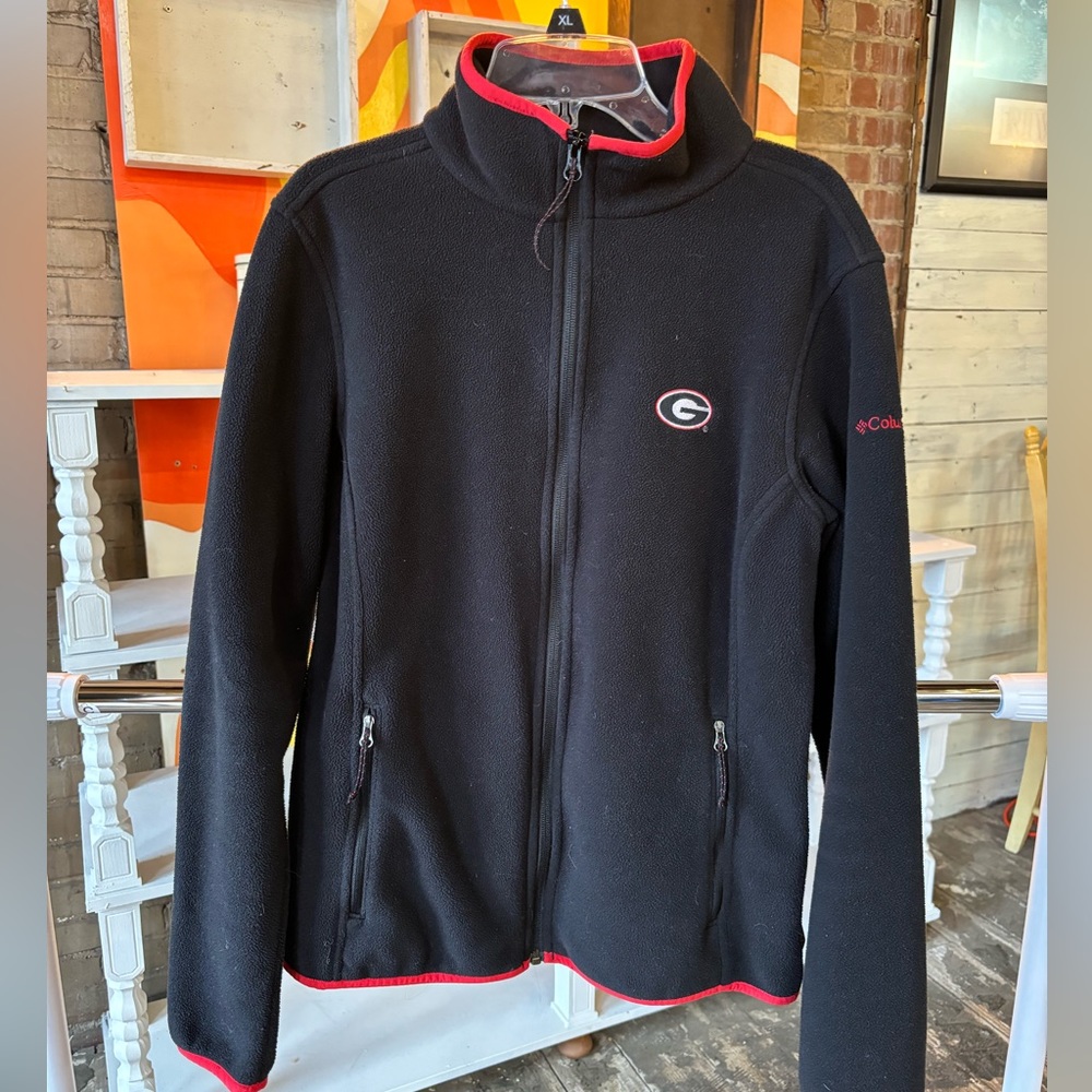 Georgia Bulldogs Columbia Womens Fleece Jacket Black Sewn Logo NCAA